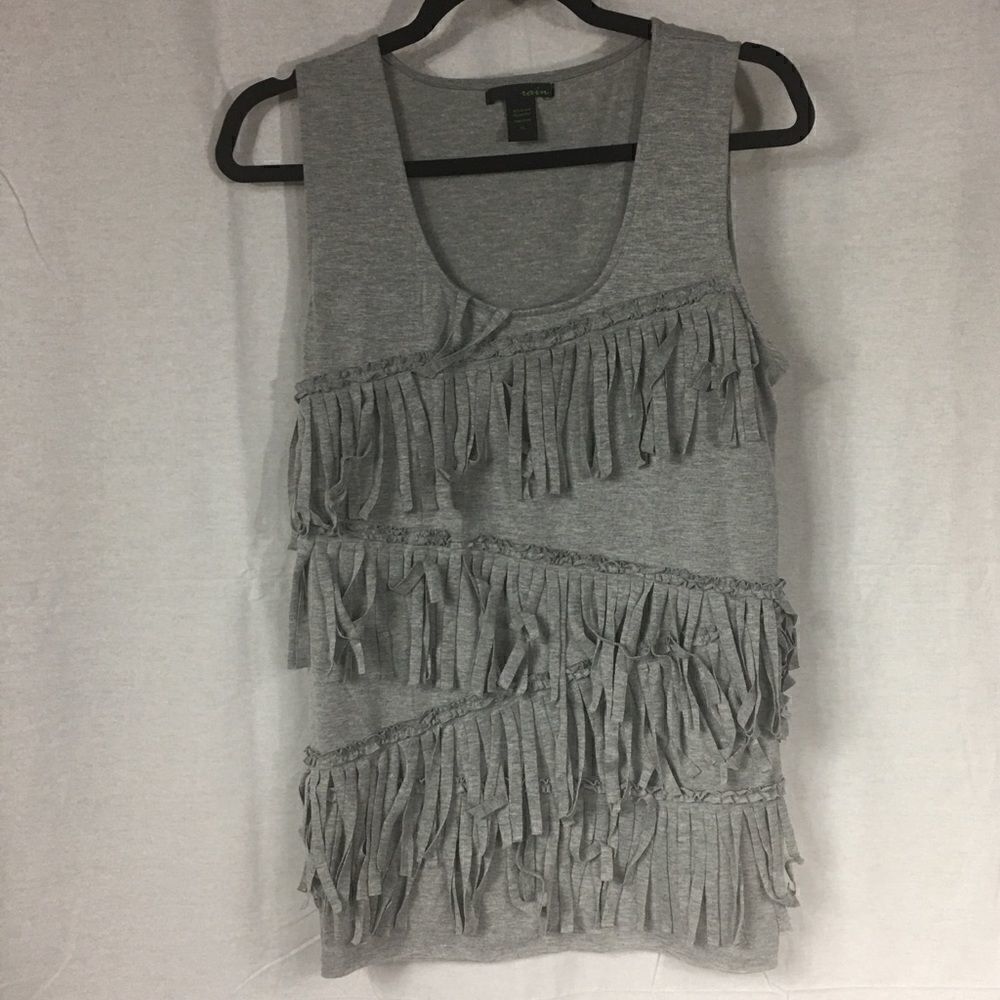 Rain X Large gray fringe ruffle tank top
